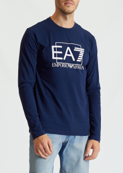 Синий лонгслив EA7 Emporio Armani с логотипом, фото